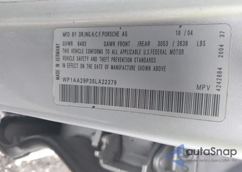 2005 Porsche Cayenne from USA, damaged, VIN WP1AA29P35LA22379